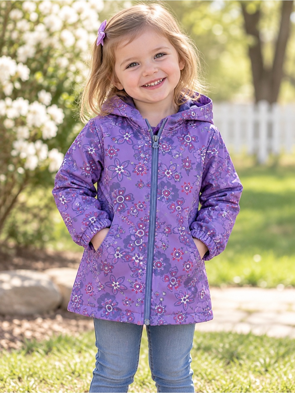 César & Rosalie Girls Purple Floral Hooded Jacket Size 3T Fleece Lined Coat